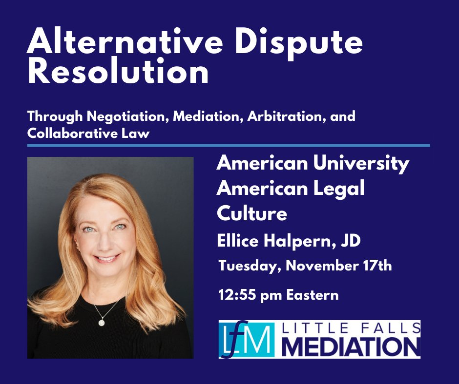 ellicehalpern's tweet photo. Looking forward to speaking about ADR to Matthew Pascocello's American Legal Culture class at @AmericanU on Tuesday! #Mediation #Negotiation #ADR #LittleFallsMediation https://t.co/M3QM0a9Dlf