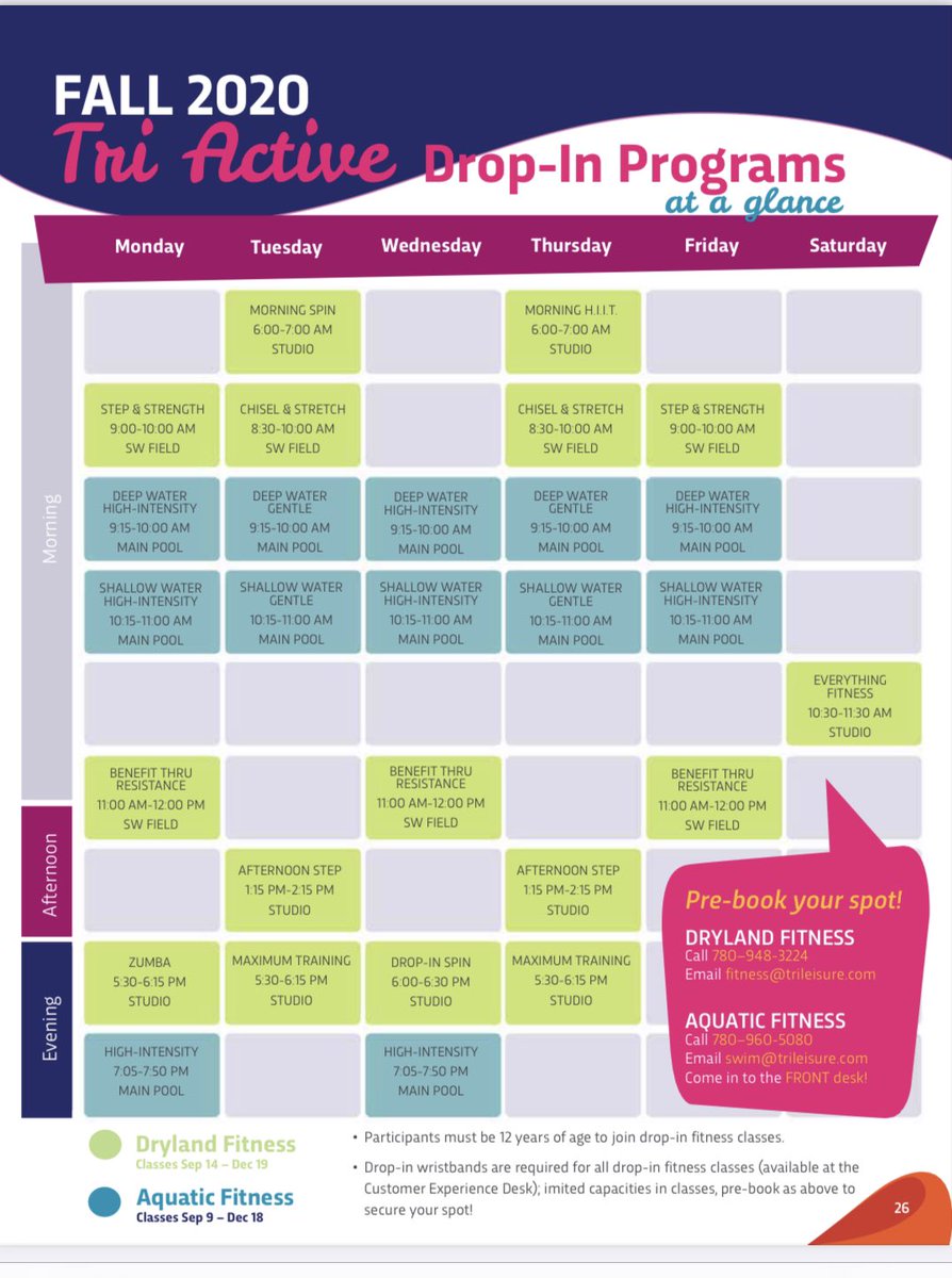 Don’t forget to sign up for our Drop-in Fitness Programs! There are plenty of classes available for all ages and abilities. Check out our Fall 2020 schedule to see how you can get triACTIVE today! #KNSS250