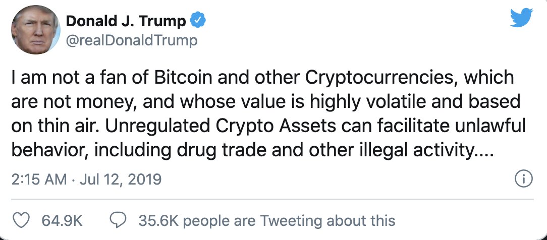 Le président sortant Trump ne va pas vraiment nous manquer pour sa vision de ₿ "...la valeur de bitcoin repose sur de l'air." Pas comme le dollar voyons! Trump bad, Dump fiat, Stack sats 
