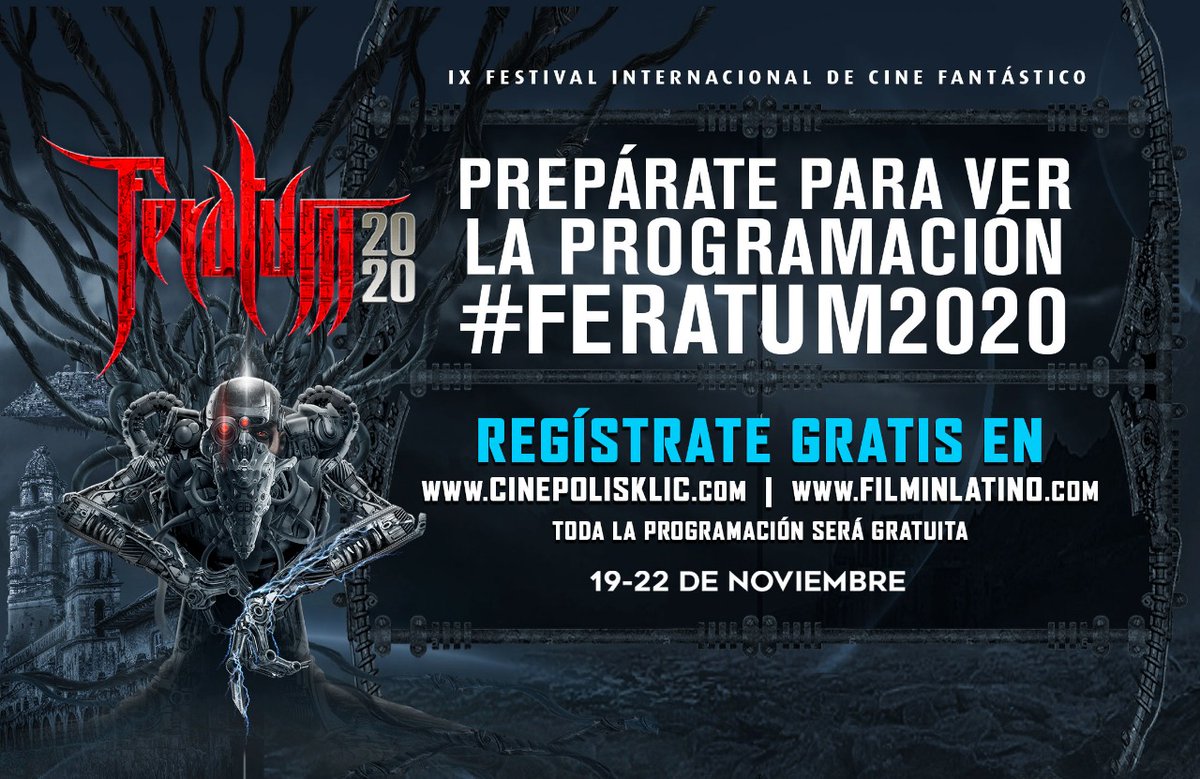 FERATUMFEST's tweet photo. Prepárate para ver la programación de #Feratum2020. 

Regístrate gratis en:
https://t.co/pqgAZrZiIy
https://t.co/bAhFA4KTrR

Toda la programación será gratuíta. 

Del 19-22 de Noviembre. 

@visitmichoacan @filminlatino @cinepolisklic

#FilmFest  #Terror #Horror  #Cine #ShortFilm https://t.co/f5CTJaA8Fl