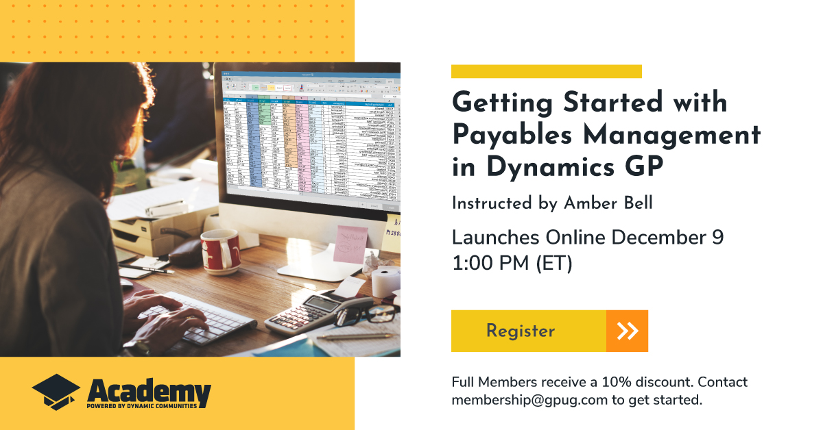 Are you an accounts payable newbie or need a refresher? Have no fear, <a href="/TrainingByAmber/">Amber Bell - Training Dynamo</a> is here! Get a review of basic settings, navigation tips &amp; more in this valuable, 1/2 day #MSDYNGP training – only $319! Register: hubs.ly/H0zrxmB0