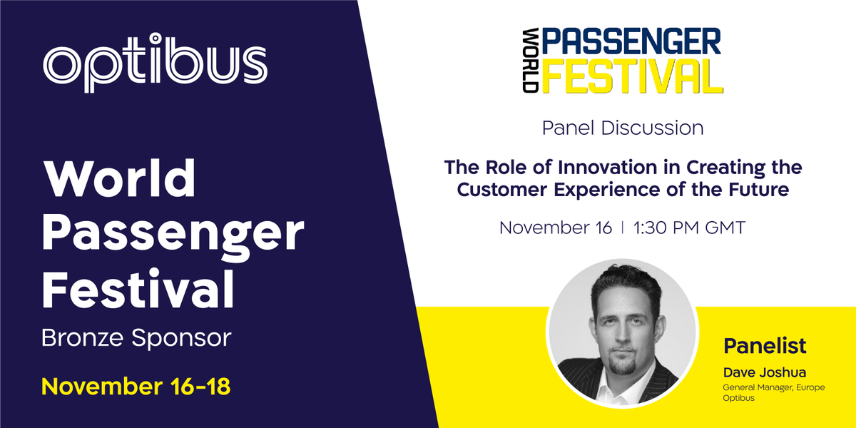 Optibus's tweet photo. Don't miss Monday's World Passenger Festival panel on #innovation in #publictransport with Optibus' GM Europe Dave Joshua, @DB_Bahn @transdev @nationalexpress @siemensmobility @accenture on Nov. 16 @ 1:30 PM GMT @passengerfest @optidave365 https://t.co/2ESyKpmKjf