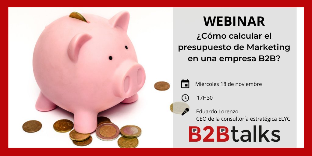 📢#B2BTalks📢

¿Lo sabías?

Eduardo Lorenzo (<a href="/elycmarketing/">Elyc Marketing</a>) presentará el próximo miércoles a las 17H30 el #B2BTalks, "¿Cómo calcular el presupuesto de #Marketing en una empresa #B2B?"💰

✅¡Apúntate! bit.ly/3p5bGm3

#Webinar #MarketingB2B #PremiosAEMAVEB2B