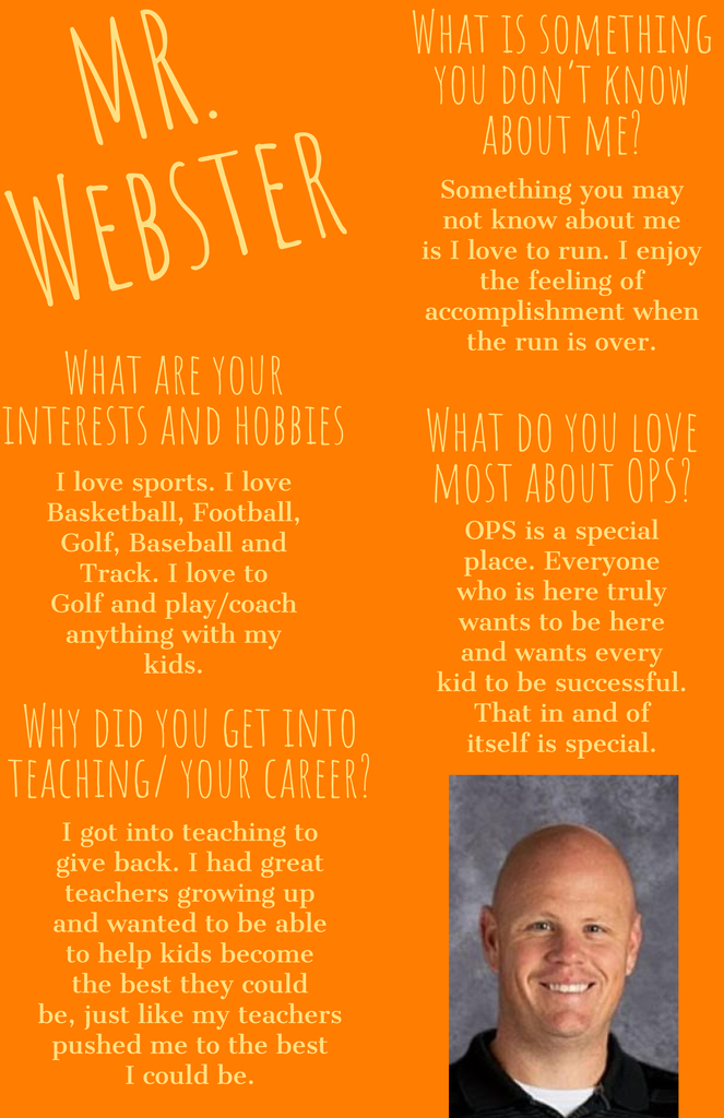 OsceolaBulldogs's tweet photo. The Spotlight is on Mr. Webster, the principal of the Elementary School, this week. Here's a little information about him. #OHSBulldogs #StaffSpolight https://t.co/dv2ywUgPn0