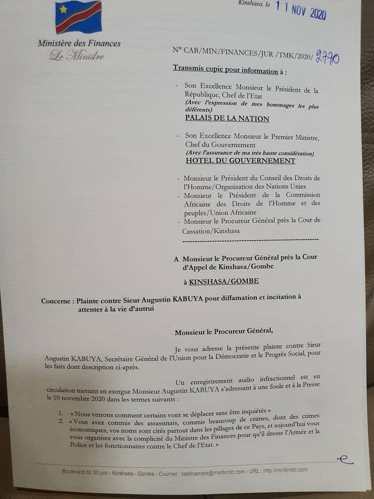 bibikapinga243's tweet image. #JusticeRdc: le @Ministredefinances @SYalaghuli porte plainte auprès du procureur général contre le SG de l’UDPS, Augustin Kabuya après ses propos le concernant. “Le fait que M. Kabuya se soit permis ds ses  propos incendiaires de faire allusion à moi et à trois reprises”