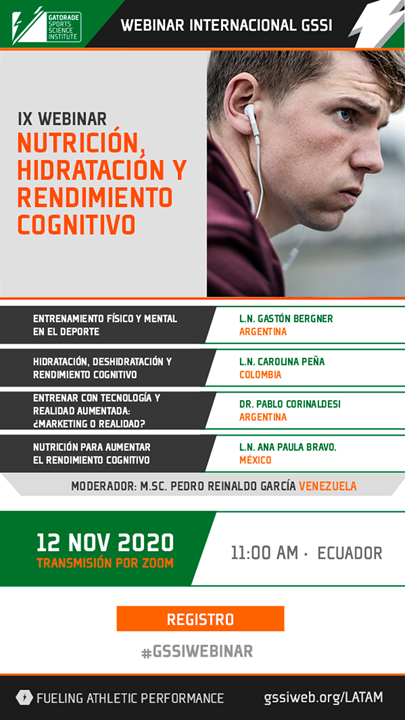BarcelonaSC's tweet photo. Inscríbete gratis al webinar “Nutrición, hidratación y rendimiento cognitivo”, presentado por el Instituto Gatorade de Ciencias del Deporte #GSSI
#CIENCIAGATORADE 👨‍🏫
Regístrate gratis: https://t.co/pJ2NyC562B ⚡️ https://t.co/SASBPnBHrz