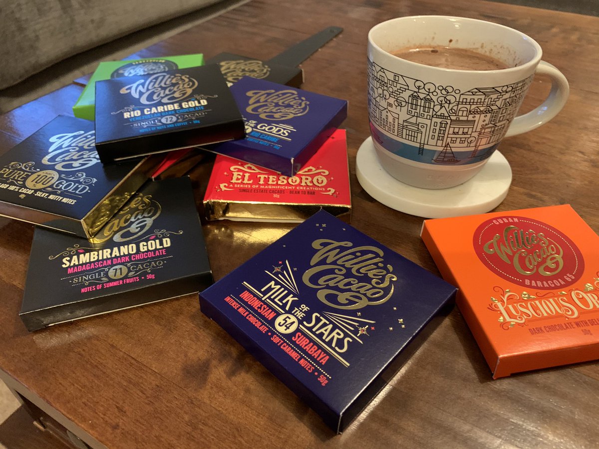 atmytablesw's tweet photo. Official Working From Home blood sugar drop rectification pit stop.....hot chocolate in my @BertAndBuoy Dartmouth mug + a selection box of my very own from @WilliesCacao #DevonDelights https://t.co/oQXGmHdz7R