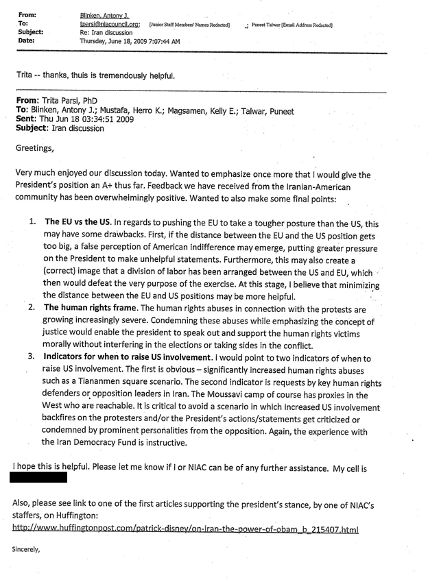 6)Here’s an email from Parsi on June 18, 2009, to Antony Blinken, U.S. Deputy Secretary of State from 2015-17 & Deputy National Security Advisor from 2013-15 in the Obama administration.Source: https://twitter.com/IranianForum/status/1325160064341176321?s=20