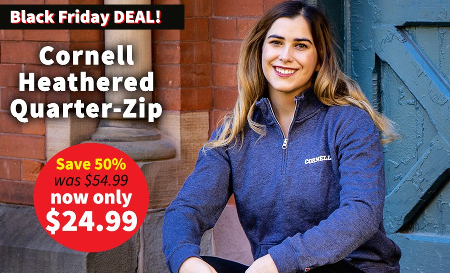 CornellStore's tweet photo. One of MANY #BlackFriday Deals! Happening now at The #CornellStore! Shop new Black Friday deals every Friday in November, in-store (check locations &amp; hours: https://t.co/rC6gYH0EIA) or online at https://t.co/bU6zC8i509 https://t.co/ZZyWq47WqK