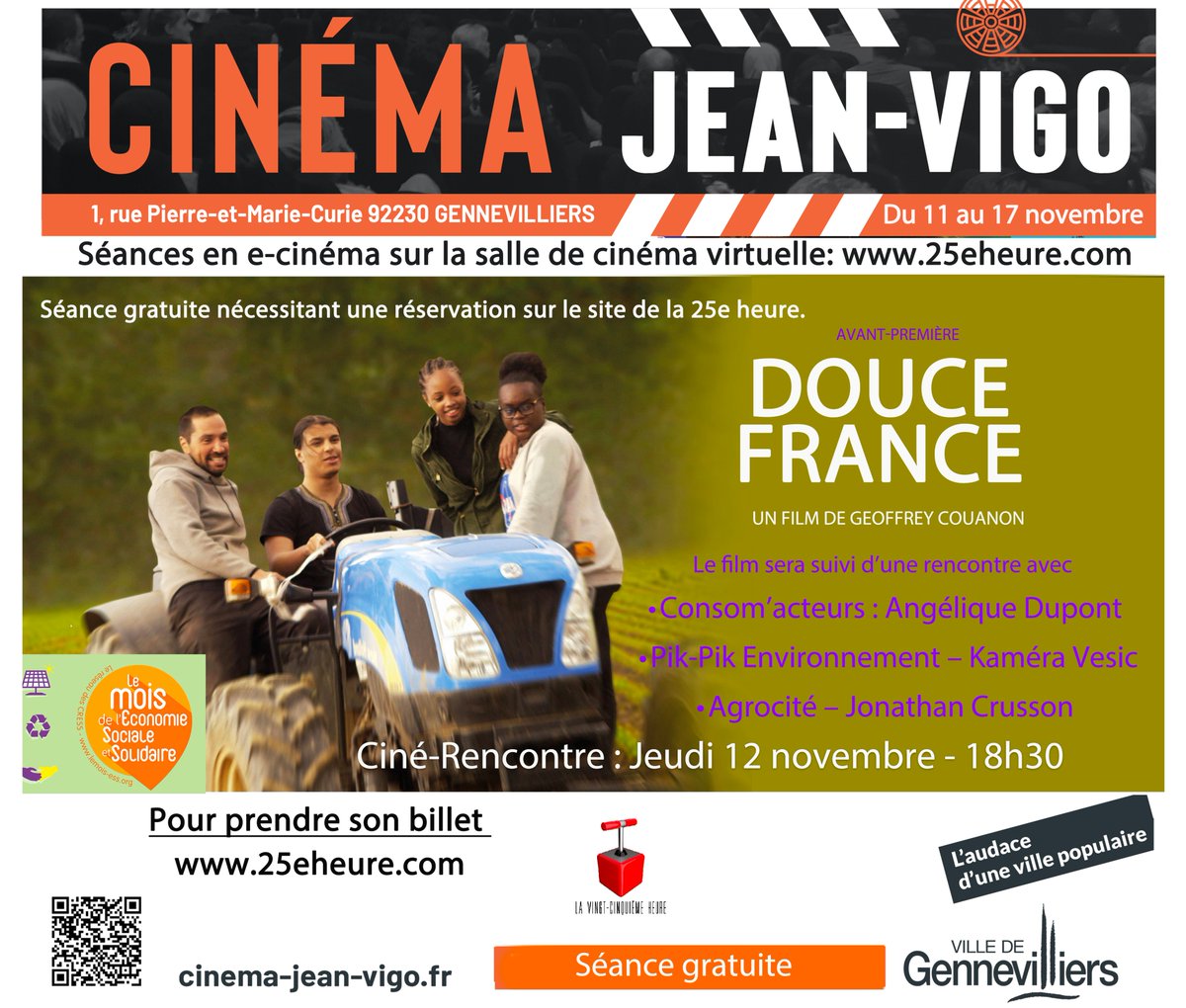 [MOIS DE L'ECONOMIE SOCIALE ET SOLIDAIRE]

🎯 CE SOIR dès 18h30, assistez à une séance de cinéma avec l'avant-première de "Douce France" suivi d'une table-ronde via le lien suivant: sallevirtuelle.25eheure.com

#ESS #consommationresponsable #environnement #DeveloppementDurable