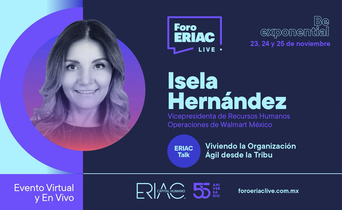 CoparmexNL's tweet photo. No te pierdas la #ERIACTalk de Isela Hernández de Walmart de México, en el Foro ERIAC Live.
Consulta la información completa en: https://t.co/62BBzLcJ30
#BeExponential - @ERIAC_ https://t.co/OblHjOqfem