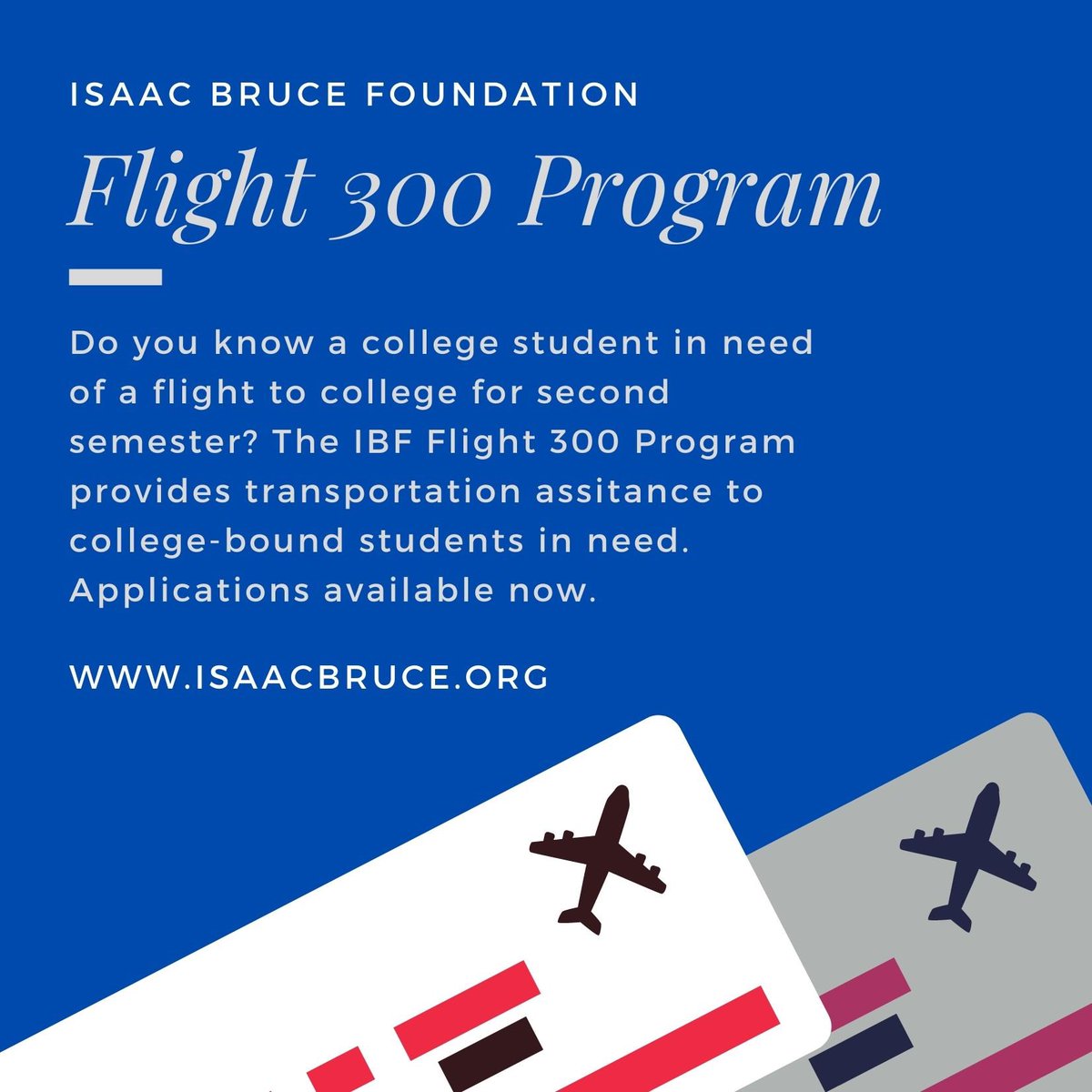 IsaacBruce80's tweet image. Applications now available for college students that need transportation to college for second semester! Find the application and more info here: isaacbruce.org/foundation.php
