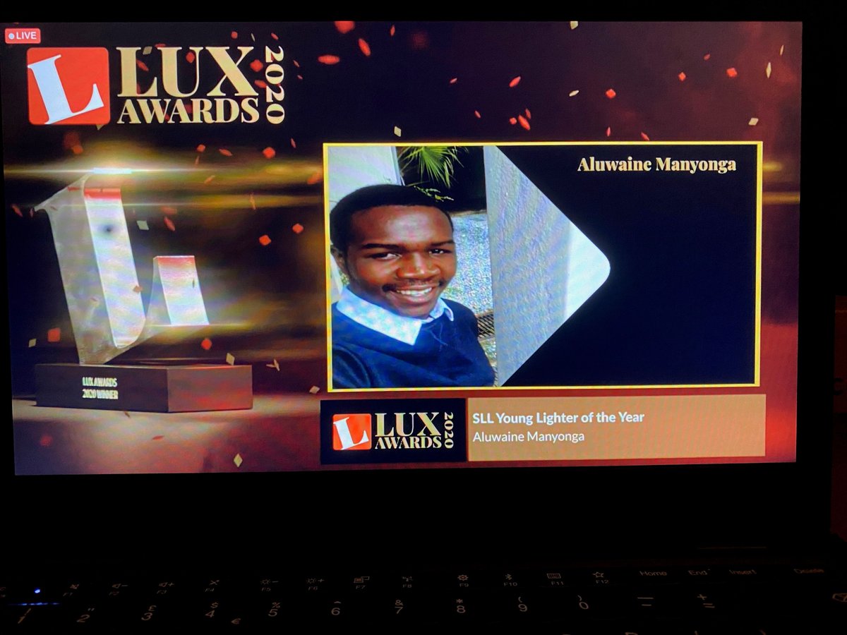 SLL100's tweet photo. Congratulations to Aluwaine Manyonga, the SLL Young Lighter 2020! You can find out more about Aluwaine's winning project via https://t.co/HwaBE9Of1p #SLLYoungLighter2020 #YoungLighteroftheYear #LuxLive #LuxAwards https://t.co/LOlkq9H03m