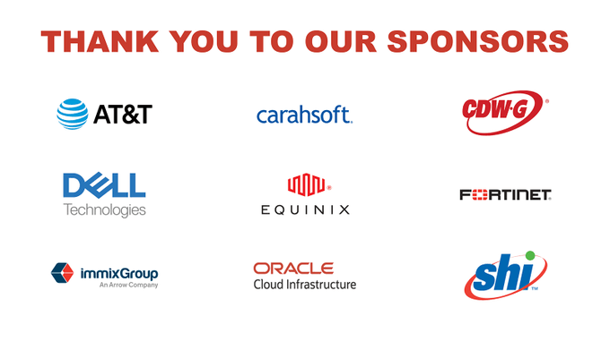 sbscarpelli's tweet photo. Thank you to all of the #FortinetSecuritySummit sponsors, including our diamond sponsors: @ATT, @Carahsoft, @CDWCorp, @Equinix, @DellTech, @immixGroup_Inc, @SHI_Intl and our Gold sponsor: @OracleCloud https://t.co/ODMcHsL8Gk https://t.co/lIgGa26ae9
