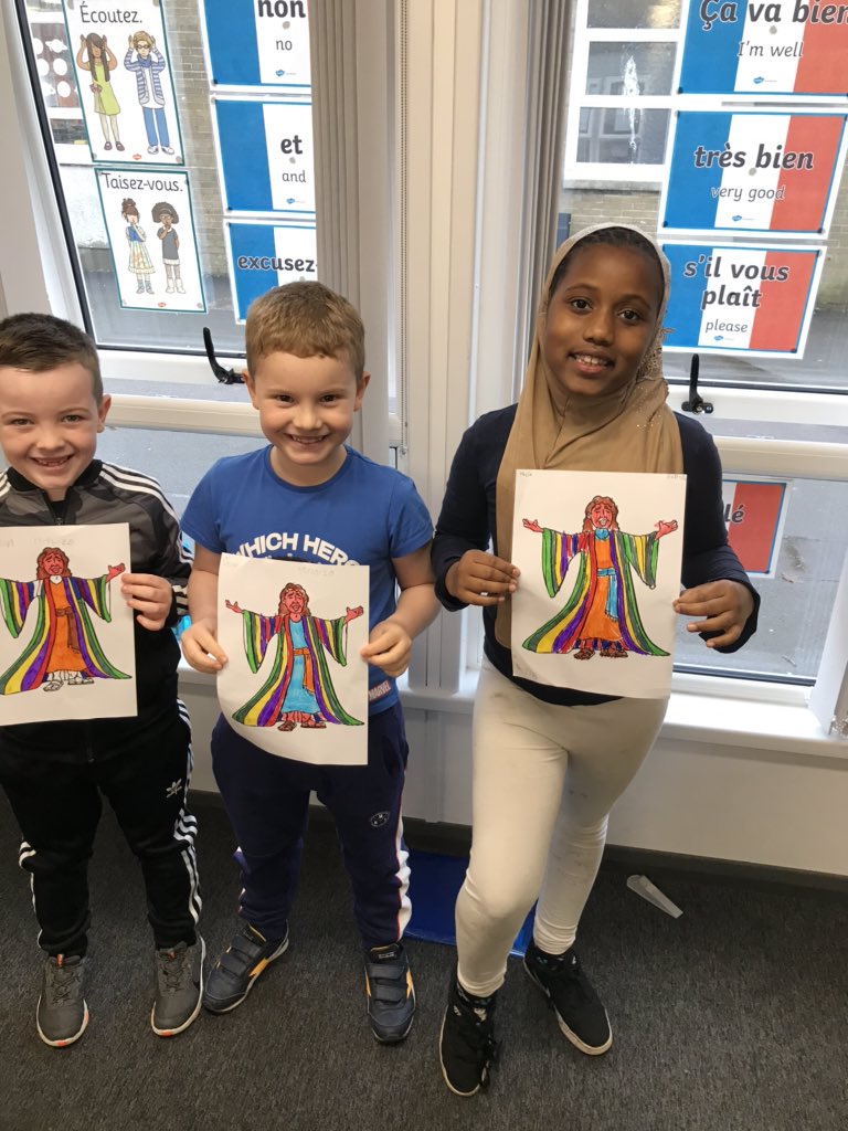JosephMartinDu3's tweet photo. In Primary 4/3 the pupils listened to the story of Joseph and his brothers from the Bible. They were able to recall the story and carefully coloured in stripes of Joseph’s amazing coat in the mentioned colour. 
Well done everyone!
@StFrancis_PS https://t.co/VTboONGHys