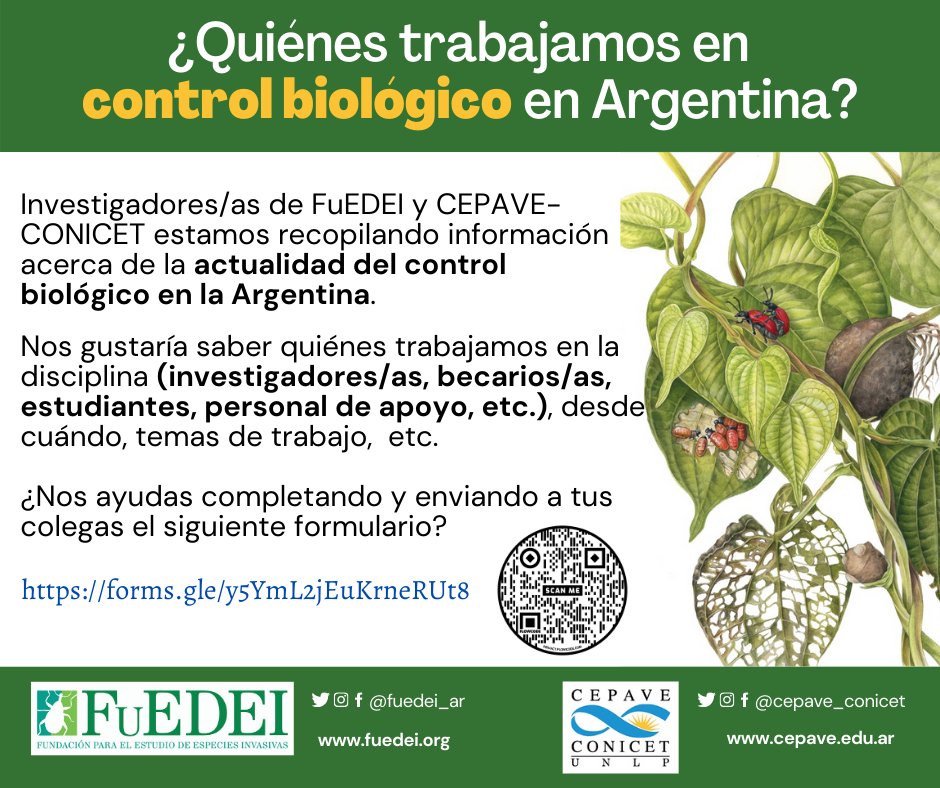 fuedei's tweet photo. ⚠️¿TRABAJÁS EN #CONTROLBIOLÓGICO?⚠️
Estamos realizando una lista de todas las personas involucradas en esta disciplina en 🇦🇷.
¿Nos ayudas completando el formulario? 
https://t.co/u8ItHAoX7z

@cepave_conicet @CONICETDialoga @AsAEargentina @intaargentina  @IOBC_Global https://t.co/xgE9UZ8cv4