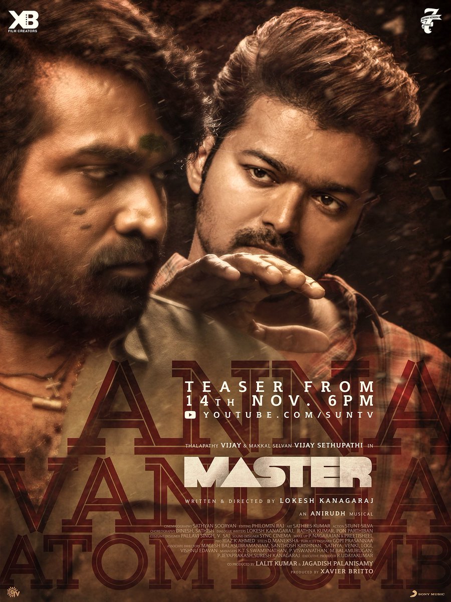 girishjohar's tweet photo. Heart skips beat💗💣 💞💥💞
#ThalapathyVijay 🤩👑 #MasterTeaser releasing on November 14th, 6pm on @SunTV 
@actorvijay @VijaySethuOffl @Dir_Lokesh @anirudhofficial @MalavikaM_ @XBFilmCreators #Master
#MasterUpdate #MasterTeaserFromNov14 https://t.co/nxERChME7v