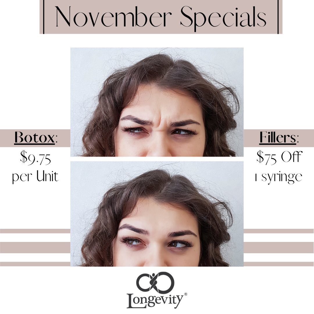 longevityok's tweet photo. Our specials in November just keep getting better! November 16-20, we have Botox for $9.75 a unit, just in time for Botox Cosmetic Day! Make sure you sign up to be an Alle member so you get a bonus offer on November 18th! 

Sign up for Alle here: https://t.co/ftUhfJqb2h https://t.co/AlBfgdXraq
