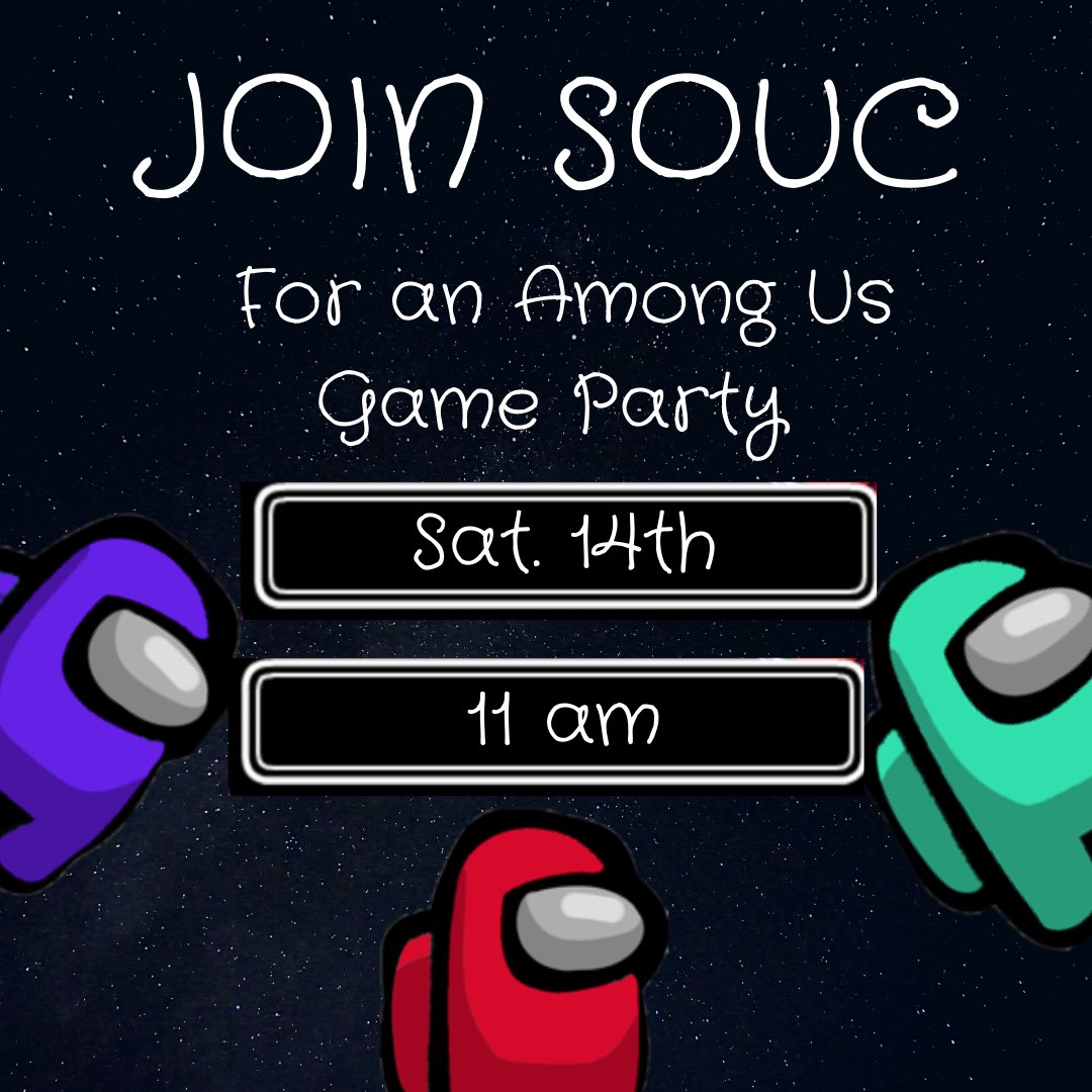 ucunified's tweet photo. Join us for a virtual game day this Saturday at 11am! We will be doing some fun icebreakers and playing Among Us or hangman! For any questions, dm us! https://t.co/EmEkijiGSE
