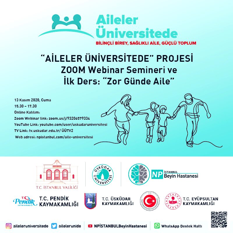 ailelerunide's tweet photo. @tc_istanbul @uskudaruni ve @npistanbul Beyin Hastanesi iş birliği ile gerçekleştirilen @ailelerüniversitede Projemizin "Zor Günde Aile" başlıklı ilk dersini 13 Kasım Cuma 15.30’da gerçekleştiriyoruz. https://t.co/YAnPigCsTO