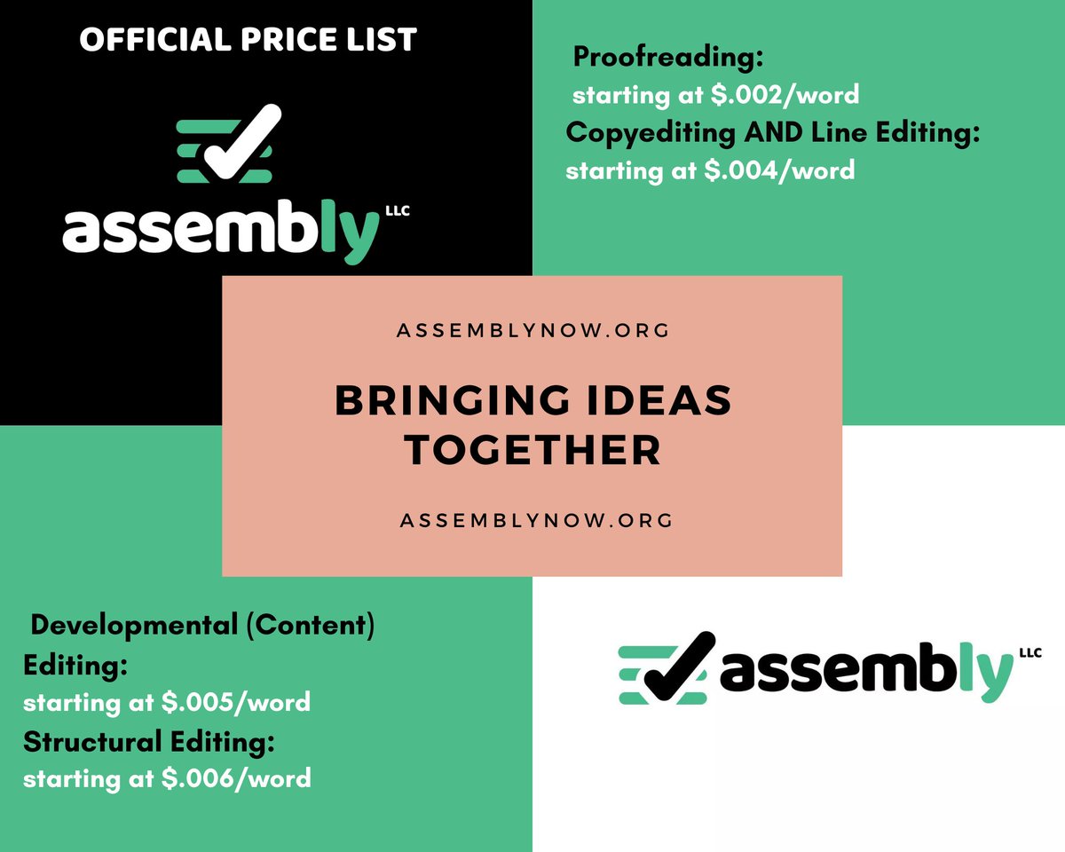 OrgAssembly's tweet image. Here is our price list and general service inclusions. Contact us for more details via our inbox or schedule a feee consultation at calendly.com/assemblylitera…
#BringingYourIdeasTogether #literaryeditor #literarycoaching