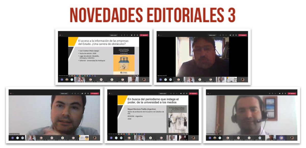 alaic2020's tweet photo. Así se vive nuestro diálogo de Novedades Editoriales, en #ALAIC2020, con el moderador Gabriel Lotero y los autores: 
- @JuanesMejia_ (Colombia)
- Miguel Mendoza (Argentina).

¡Te invitamos a que los leas y que siga la conversación!

@alaicorg #CongresoALAIC @upbcolombia #UPB. https://t.co/lO4nw5UZif