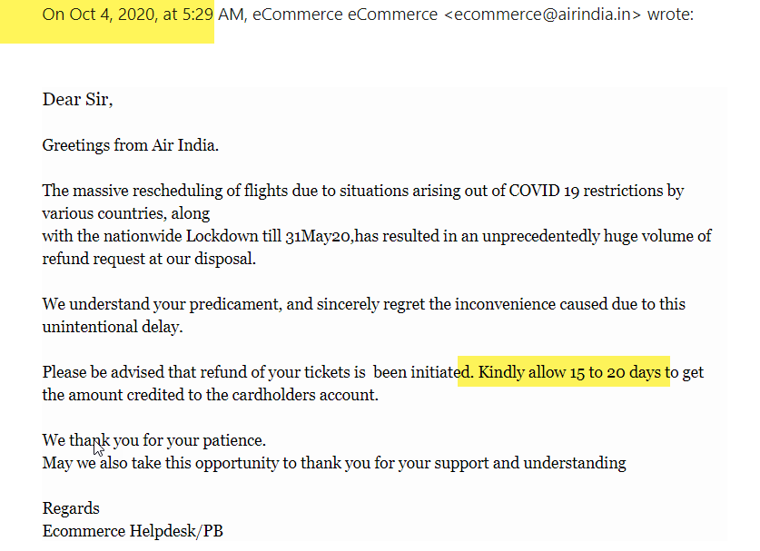 Piyush_er's tweet photo. The scam also incorporates consistently lying about giving the money back. 
Right, @airindiain ? 

#AirIndiaScam #AirIndiaRefund
@HardeepSPuri @ndtv @aajtak @htTweets @timesofindia @ABPNews #scam https://t.co/ViOINYyIxr