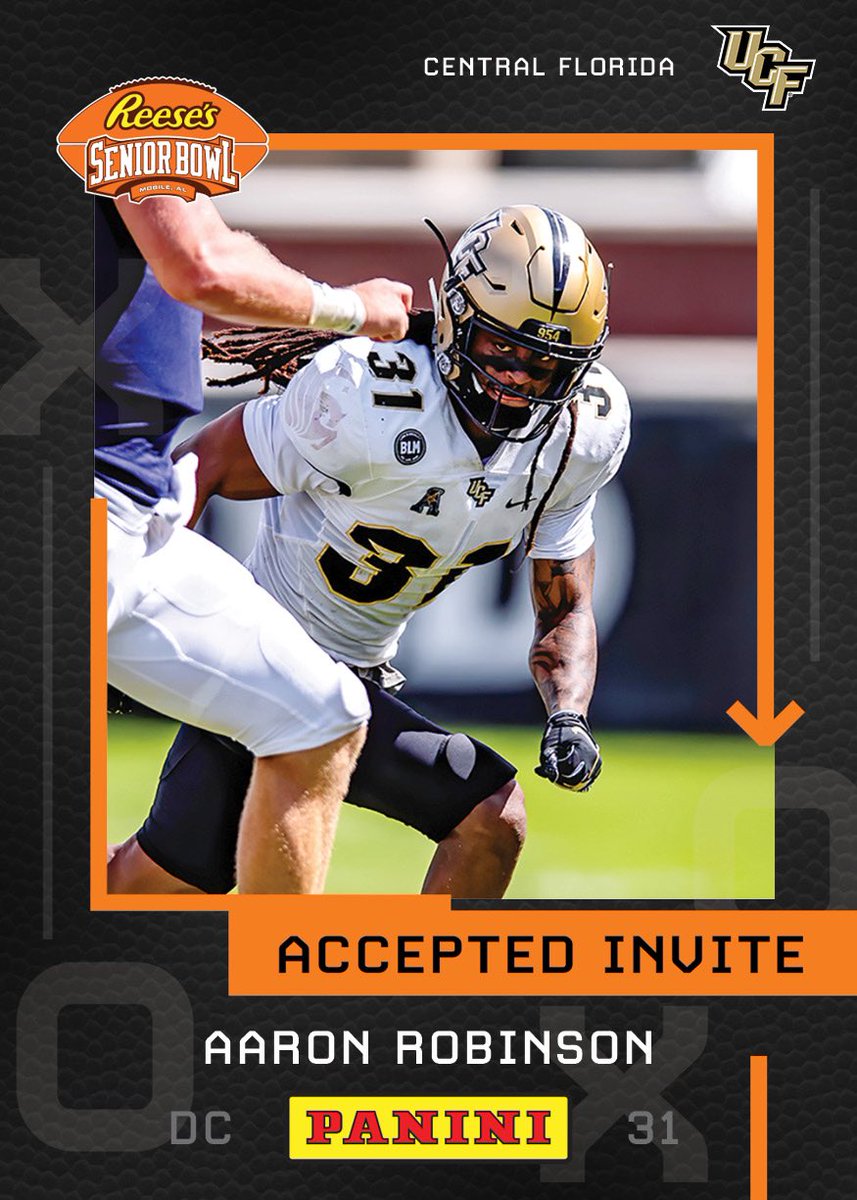 Welcome DB Aaron Robinson (<a href="/humblearob/">A.Rob</a>) from <a href="/UCF_Football/">UCF Football</a> to the <a href="/Reeses/">REESE'S</a> Senior Bowl! Let’s get to work! 😤😤😤 
#TheDraftStartsInMOBILE #BestOfTheBest

@JimNagy_SB <a href="/PaniniAmerica/">Panini America</a> 
#RatedRookie