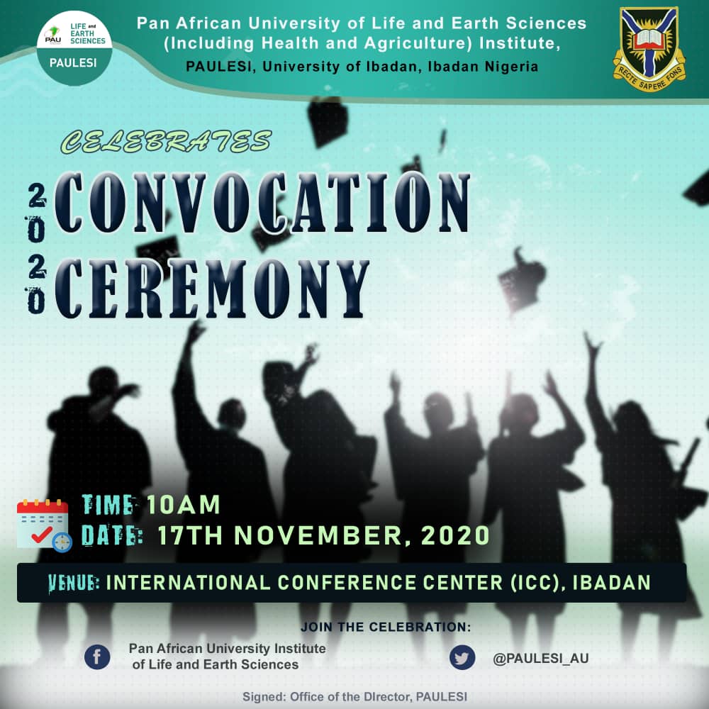 PAULESI_AU's tweet photo. We are happy to announce the 2020 Convocation ceremony of our Institute on 17th November 2020 at 10:00 AM at the International Conference Center. The convocation will see 24 new PhD graduands who will be honoured. @PAULESI_AU
@AUCEducation @PAUWES @ProfSarahAgbor @AU_ClubPaulesi https://t.co/qiA15oOkPU
