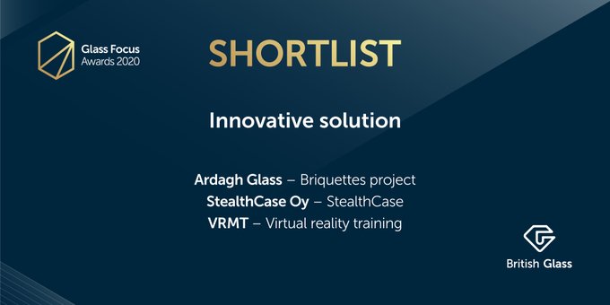 Next up is the Innovative Solution award sponsored by <a href="/GlassTesting/">Glass Technology Services</a>. 

The shortlist for this category is below featuring <a href="/ArdaghGlass/">Ardagh Glass Packaging</a>, <a href="/VRMT1/">VRMT</a> and Stealthcase Oy #GlassFocus