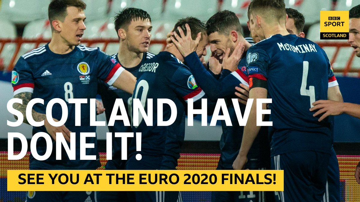 BBCSportsound's tweet image. ⚽️ FULL TIME (AET): Serbia 1-1 Scotland

Scotland win 5-4 on penalties!

Scotland have done it the hard way and are through to the Euro 2020 finals!

📻 BBC Radio Scotland digital, 92-95FM &amp;amp; 810MW
📱 BBC Sounds: bbc.co.uk/sounds/play/li…
💻 bbc.co.uk/sport/live/foo…