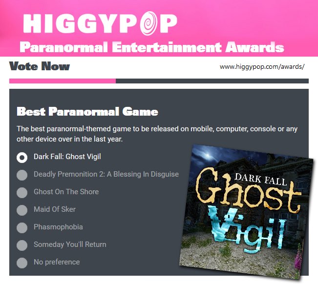 MattBearClark's tweet photo. Ghost Vigil is nominated in the Higgypop Paranormal Awards! Weโve been included with some wonderful games too but please forget those for now and place your votes for Dark Fall: Ghost Vigil ๐ป Votes close tomorrow ๐!https://t.co/FXwN1PSpIa https://t.co/b1zr0AEiRm
