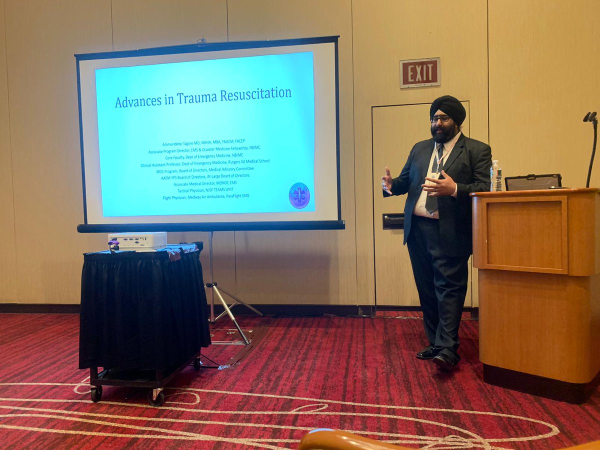 MD1Program's tweet photo. #TBT to last yearโs National Conference on EMS.
MD1 Physician Dr. @ammundeep presenting on Advancements in Trauma Resuscitation at the #NCEMS19 in Atlantic City, NJ.
Sadly, this yearโs event has been cancelled, but weโre looking forward to 2021!
#md1program #emsphysicians https://t.co/FwQSkpn2bz