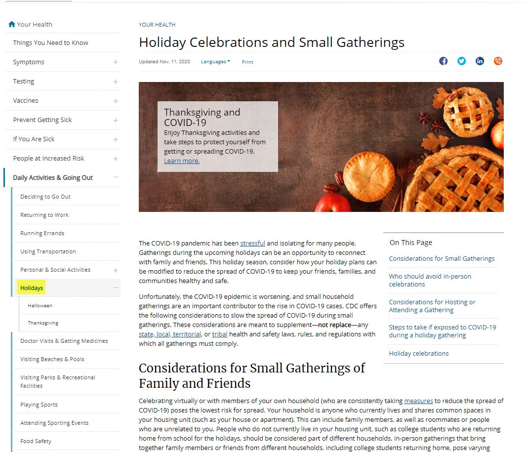If you are looking at the CDC's recommendations the "Thanksgiving" tab (IMO) is not particularly useful: a lot of very generic bullet points.But the page above it "Holidays" is *much* more in depth and detailed with good before, during after, ideas:  https://www.cdc.gov/coronavirus/2019-ncov/daily-life-coping/holidays.html