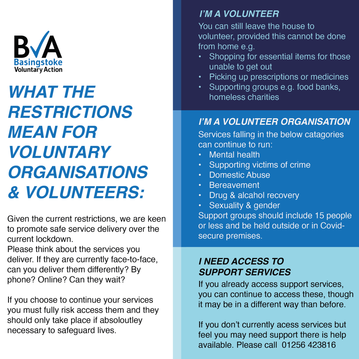 Given the current restrictions, we are keen to promote safe service delivery over the current lockdown. Please think about the services you deliver, whether that be face to face or otherwise.
If you choose to continue your services, you must fully risk assess them.
#COVID19