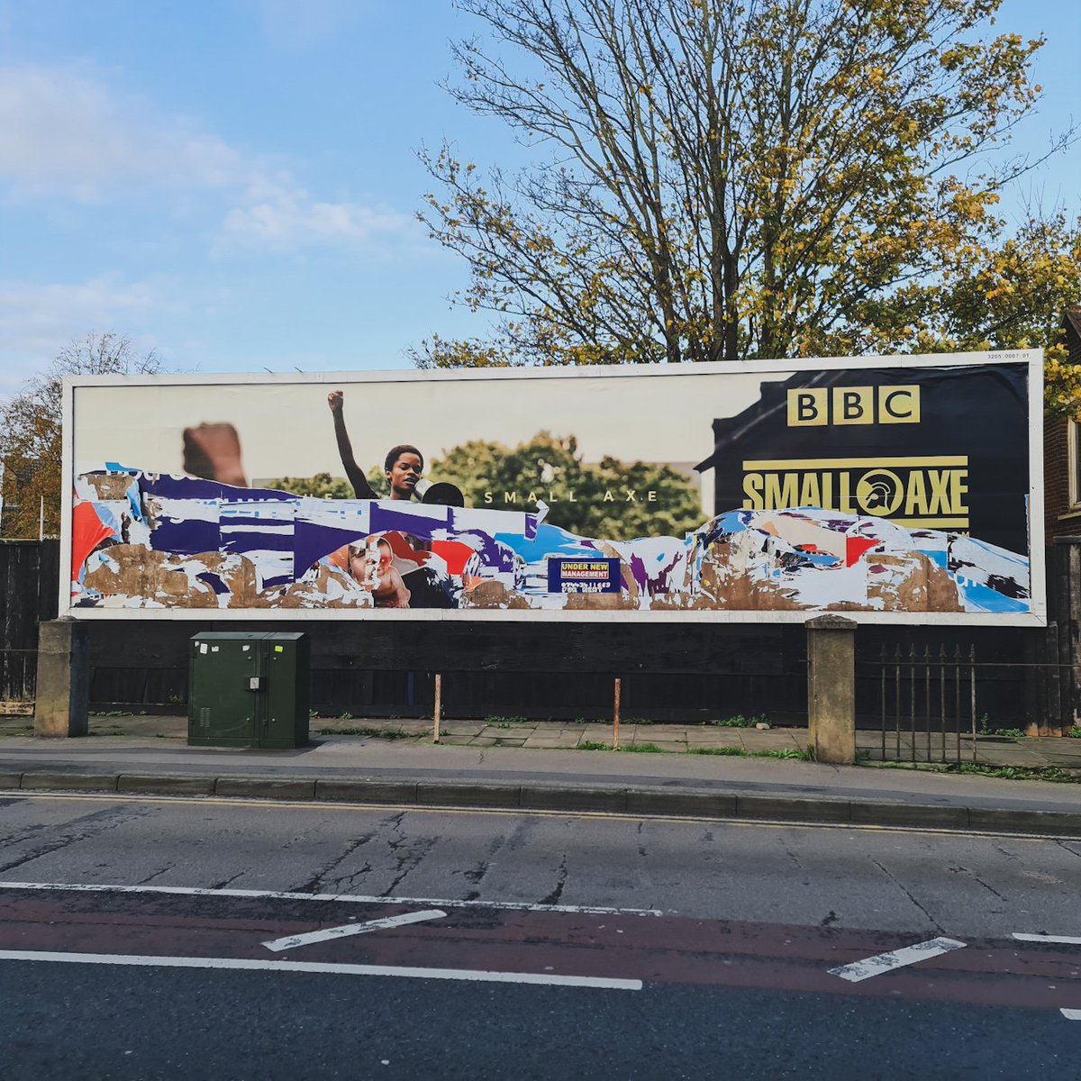 GeorgeTurrnerr's tweet photo. Can we just take a moment to enjoy the metaphor here:
someone tried to tear down this billboard because of its imagery and failed because it was bigger than them.
#BLM #SmallAxe 
@JohnBoyega @letitiawright @BBCiPlayer https://t.co/KWJm2iKW1x