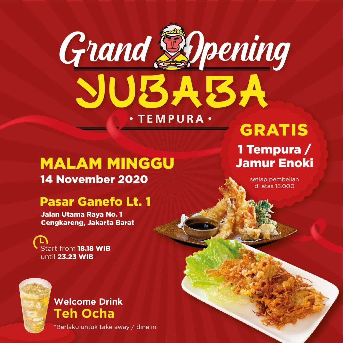 heri_st's tweet photo. grand opening!
yubaba tempura

malam minggu ini!
di pasar ganefo lt. 1
cengkareng, jakarta barat

#grandopening
#kulinerjepang
#japanfood
#kulinerjakarta
#kulinerjakbar https://t.co/uUQsno1EAv