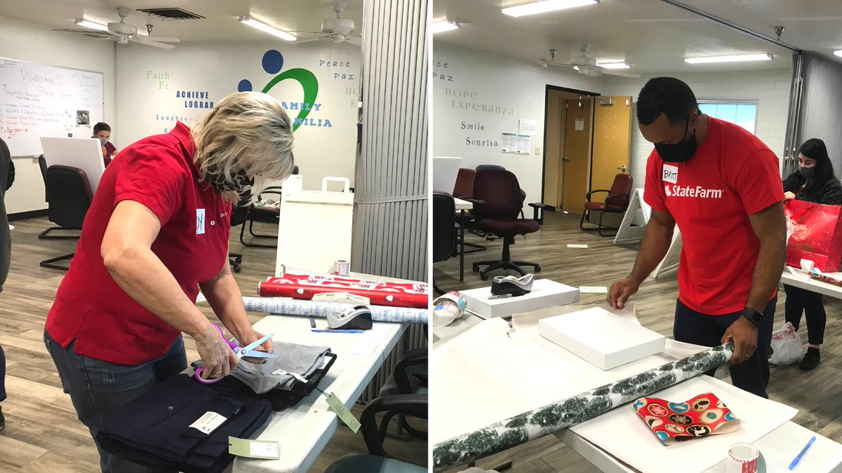 azcendcommunity's tweet photo. Thank you to the @StateFarm Agents who came to volunteer with us this morning! They wrapped 76 gifts for families who are registered through our Operation Santa program. We ❤️ our volunteers!
#azcend #volunteer #community #giveback #together https://t.co/IgZc00Wfh1