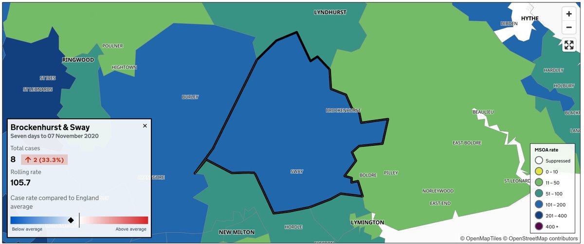 Confirmed Coronavirus cases in the Brockenhurst and Sway area for the 7 days to 7th November.
