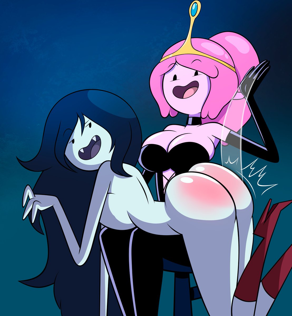 Commission for @Ednais69 who ordered Bubblegum spanking Marceline while the...