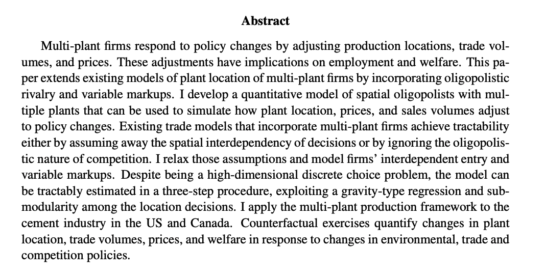 Chenying YangJMP: "Location Choices of Multi-plant Oligopolists: Theory and Evidence from the Cement Industry"Website:  https://chenying-yang.com/ 