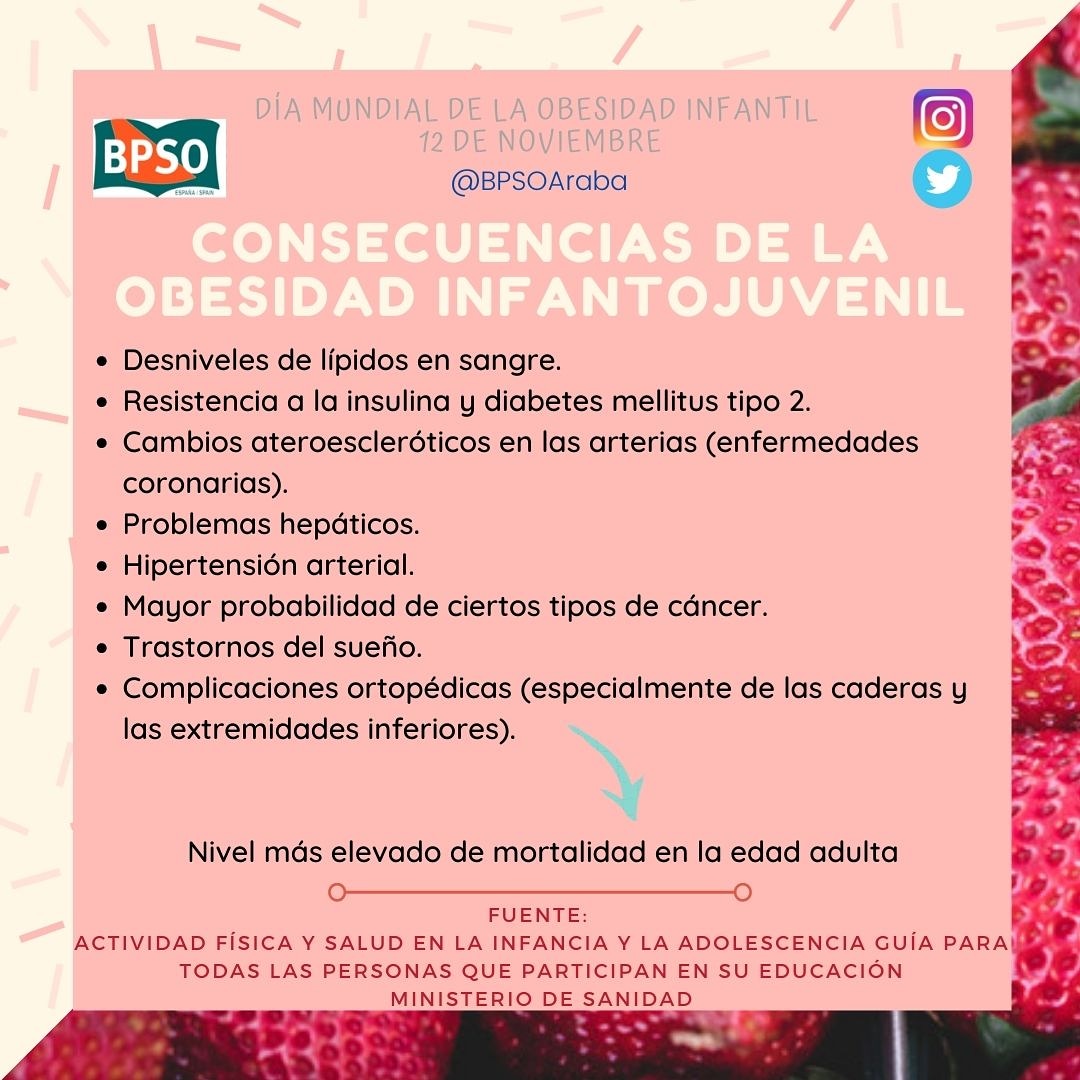 En el #DíaMundialContraLaObesidadInfantil recordamos las consecuencias de padecer sobrepeso u obesidad en la etapa infantojuvenil.

Desde @bpsoaraba trabajamos desde Atención Primaria en la prevención de la #ObesidadInfantil.

#OSIArabaESI #BPSOEuskadi #NursingNowEuskadi