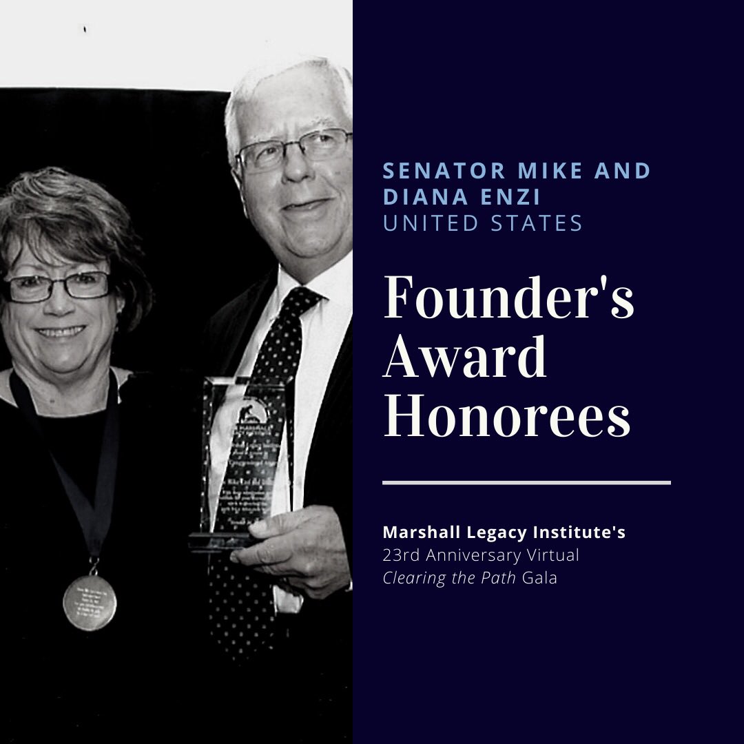 MarshallLegacy's tweet photo. The Gordon R. Sullivan Founder's Award Honorees are Senator Mike Enzi and Diana Enzi, founder of our CHAMPS program, which helps kids help others. Children from Wyoming, their home state, sponsored our very first CHAMPS dog in Sri Lanka! #clearingthepath https://t.co/p3cJsxQWAc