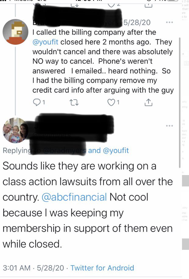 CancelGolds's tweet photo. How long until a class action lawsuit is filed against @abcfinancial and the gyms they manage (@GoldsGym, @retrofitness, etc.)?

Their members simply want to stop paying for a service that they cannot use during the pandemic.

Reach out to us to connect and share you stories. https://t.co/x5Ida44esv