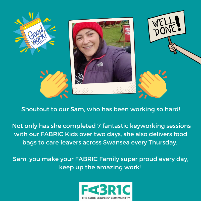 FABRICTCLC's tweet photo. Shoutout to one of our FABRIC Kids Life Coaches Sam, who has smashing key working sessions with our FABRIC Kids &amp; delivering FABRIC Foundation food bank parcels

Sam, you make your FABRIC Family super proud every day, keep up the amazing work!

#staff #careleavers #keyworking https://t.co/7uf3wmEreQ