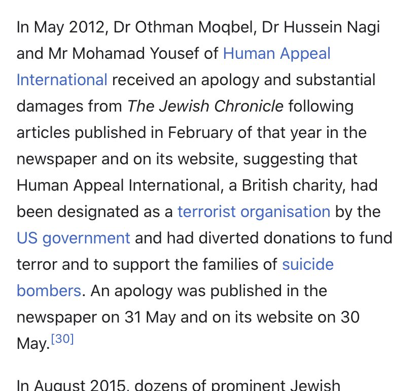 No 3 - continued - Jewish chronicle ordered to pay damages to several other people/organisations (Wikipedia)