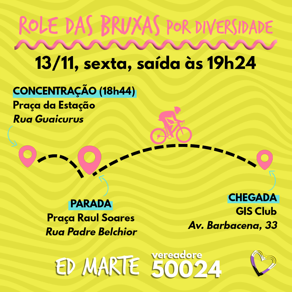 Ed_Marte's tweet photo. Nesta sexta-feira 13 estraremos juntes no Rolê das Bruxas por Diversidade!
O trajeto é o seguinte: nos concentramos na Praça da Estação, depois vamos para a Raul Soares e por fim vamos para a Gis. Venham todes!
#BHEdTodes #Cultura #AsMuitas #Eleicoes2020 #Ed50024 #Aurea50 https://t.co/ZUXIzVndtG