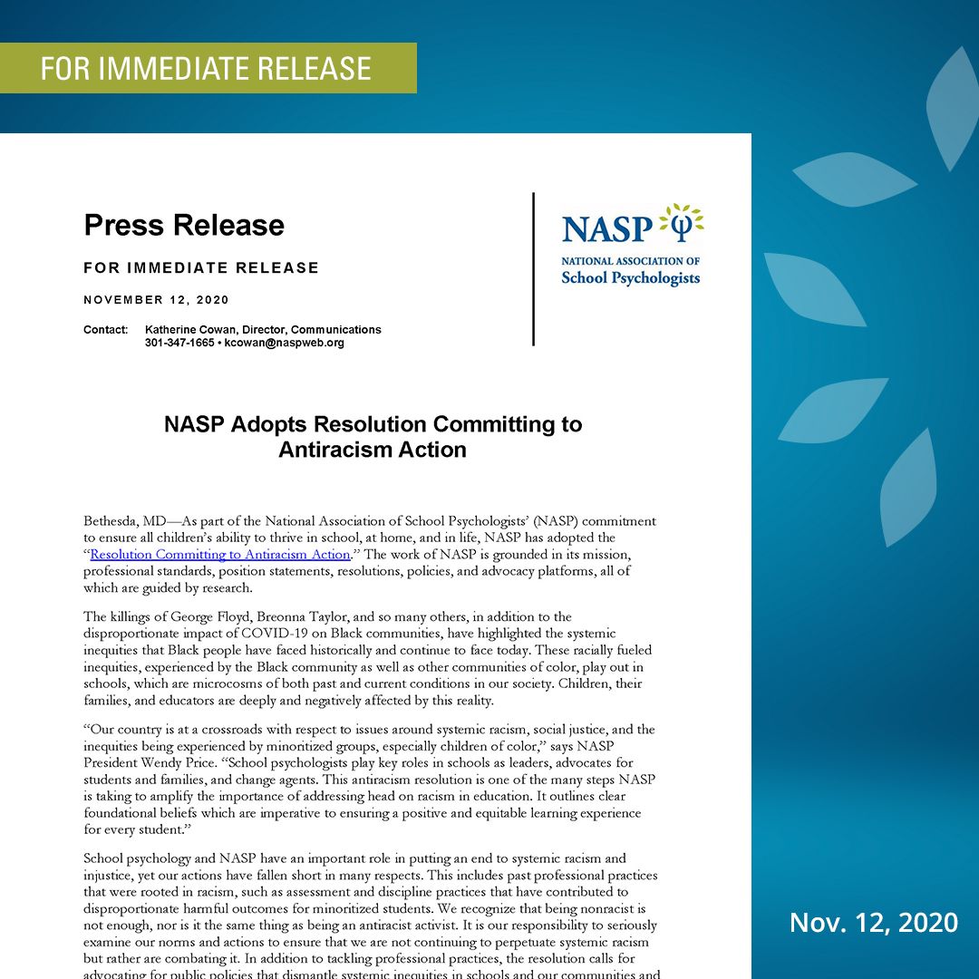 nasponline's tweet image. As part of our commitment to ensure all children’s ability to thrive in school, at home, and in life, we have adopted the “Resolution Committing to Antiracism Action.” 

Read our full statement and resolution: bit.ly/3pgX9Ua

#SPAW2020 #NASPadvocates