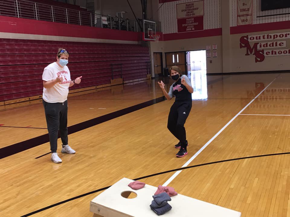 Corn Hole winners <a href="/SouthportMiddle/">Southport Middle</a> Thanks <a href="/SwanM17/">Michelle Swan</a> for organizing this Wellness Wednesday activity. #LoveBeingACardinal