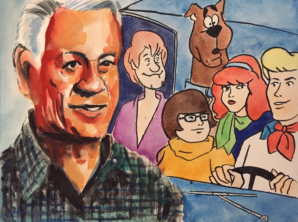 PeterLandau's tweet photo. Ken Spears, Co-Creator of Scooby Doo #obitpix #kenspears #hannabarbera #scoobydoo #dynomutt #jabberjaw #rubyspearsproductions #artistsoninstagram #watercolorpainting #penandinkdrawing #illustration #portrait https://t.co/nJtmD45flr